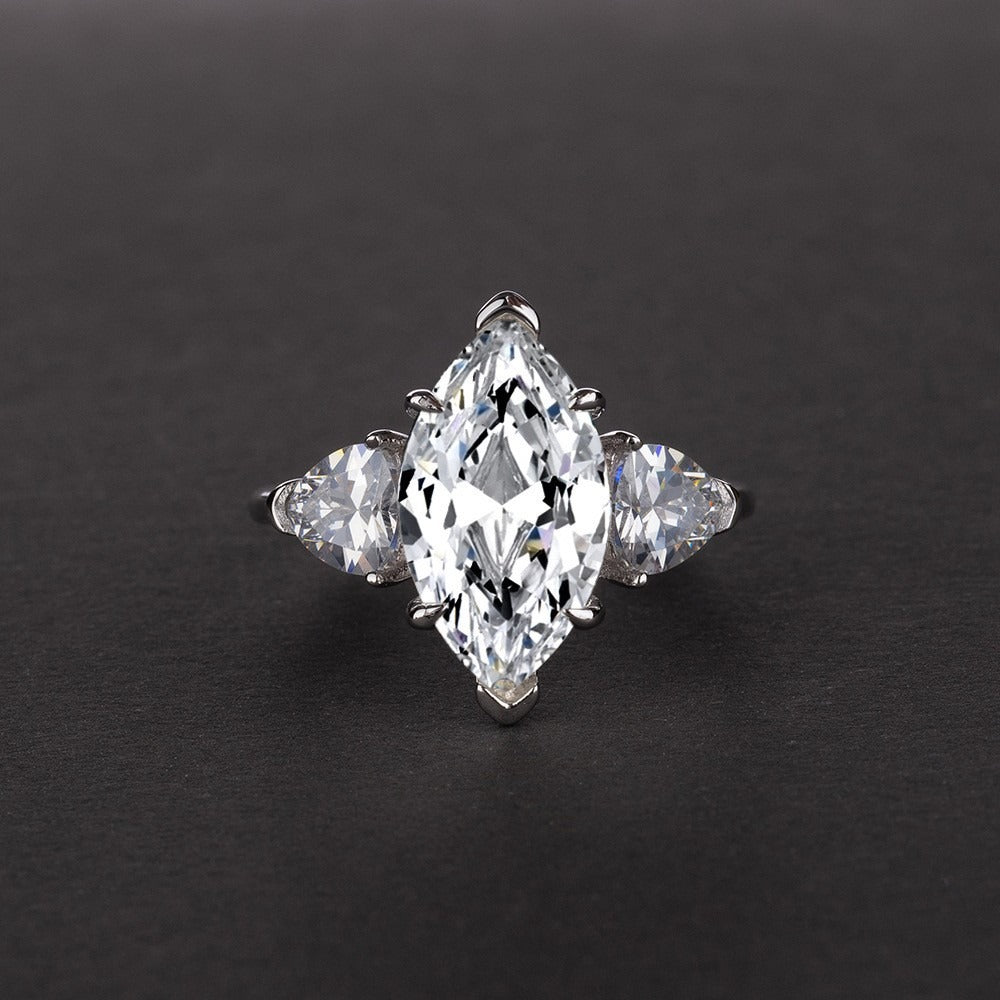 OliyaDesign 8*14mm Marquise Cut 3-Carat S925 Sterling Silver High-Carbon Diamond Ring