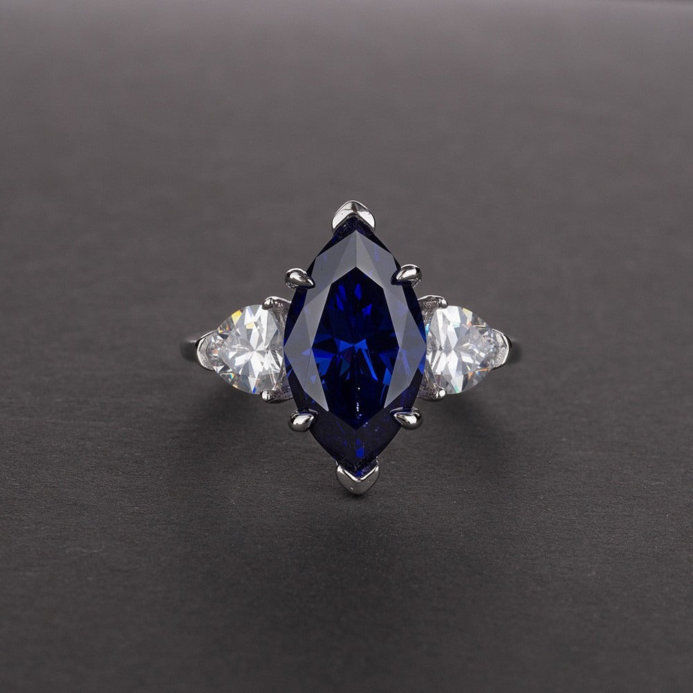 OliyaDesign 8*14mm Marquise Cut 3-Carat S925 Sterling Silver High-Carbon Diamond Ring