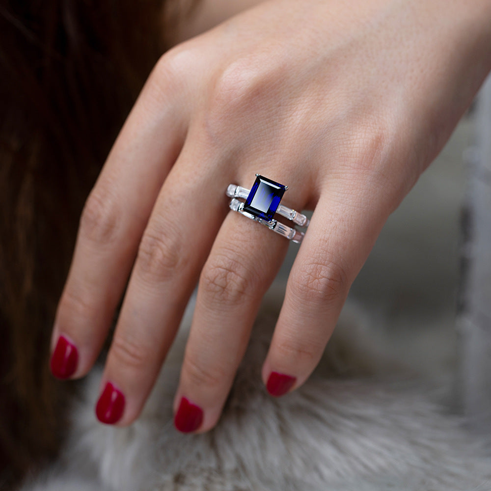 OliyaDesign S925 Sterling Silver 4-Carat Rectangular 8*10 Diamond Ring