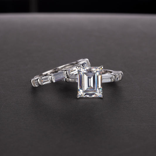 OliyaDesign S925 Sterling Silver 4-Carat Rectangular 8*10 Diamond Ring