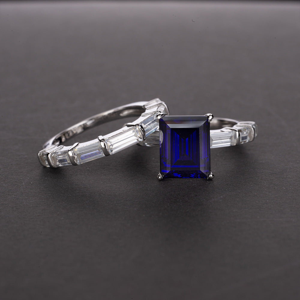 OliyaDesign S925 Sterling Silver 4-Carat Rectangular 8*10 Diamond Ring