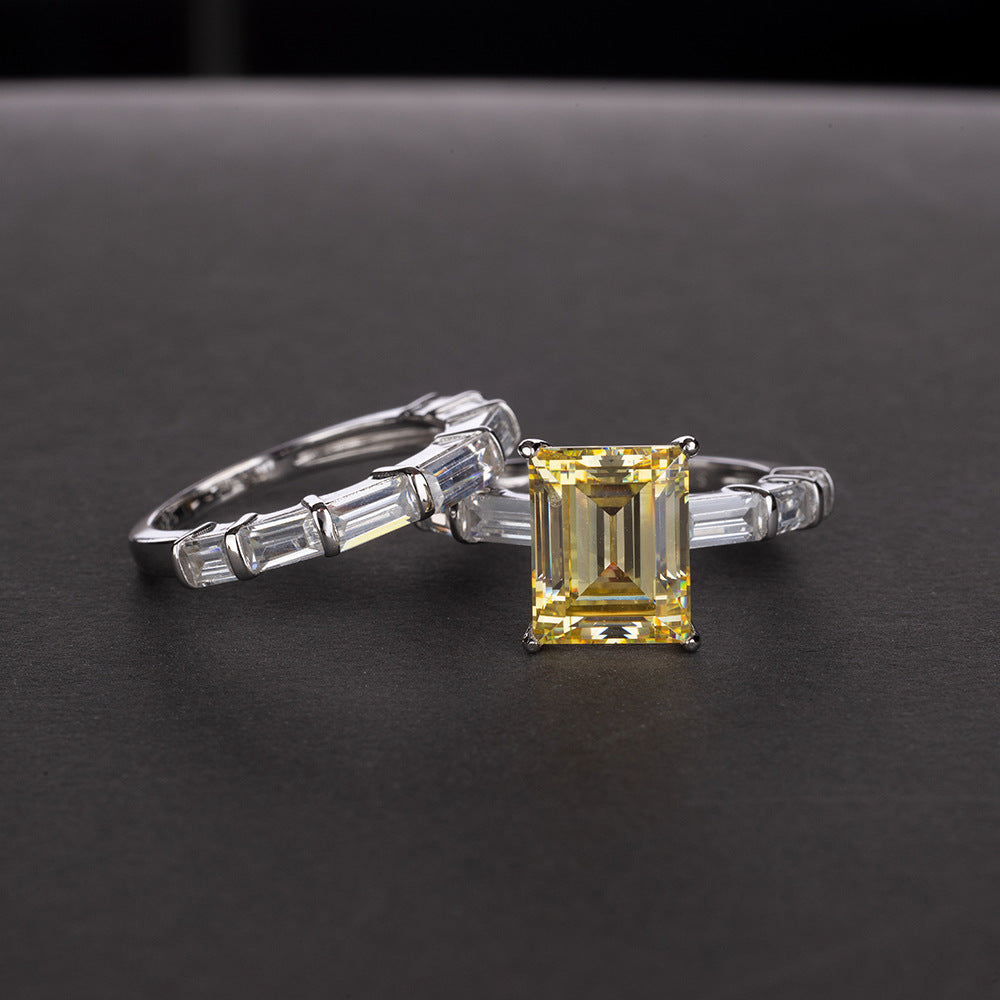 OliyaDesign S925 Sterling Silver 4-Carat Rectangular 8*10 Diamond Ring