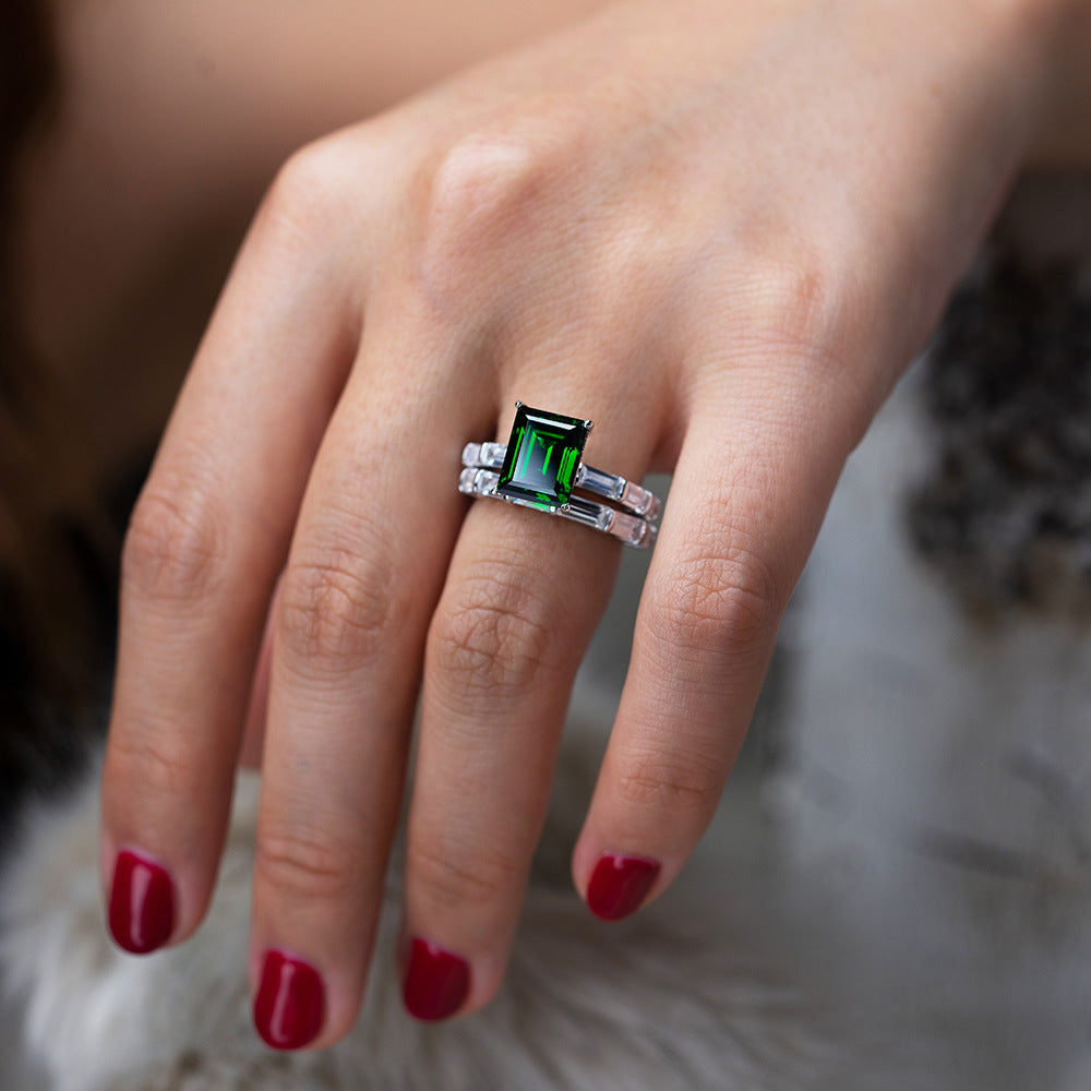 OliyaDesign S925 Sterling Silver 4-Carat Rectangular 8*10 Diamond Ring