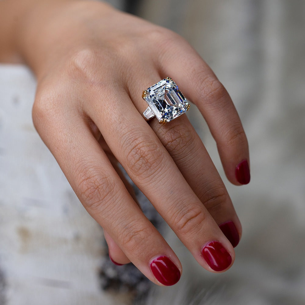 OliyaDesign 15-Carat Rectangular 14*16 Ascher High-Carbon Diamond Ring