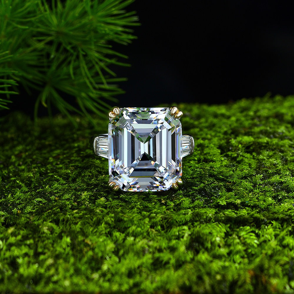 OliyaDesign 15-Carat Rectangular 14*16 Ascher High-Carbon Diamond Ring