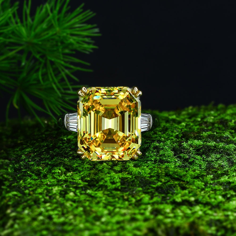 OliyaDesign 15-Carat Rectangular 14*16 Ascher High-Carbon Diamond Ring
