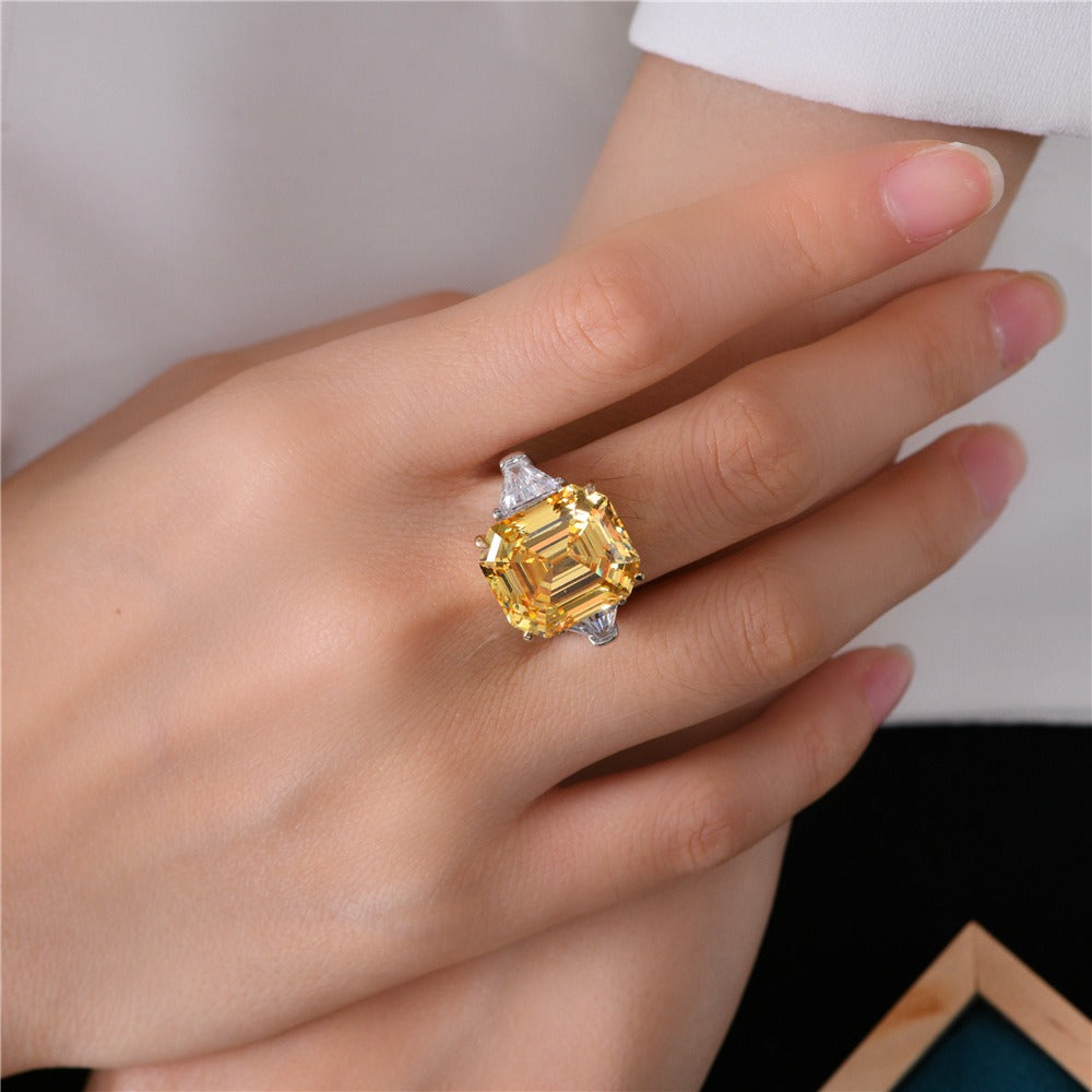OliyaDesign 12-Carat Pagoda-Cut 14*16 High-Carbon Diamond Ring