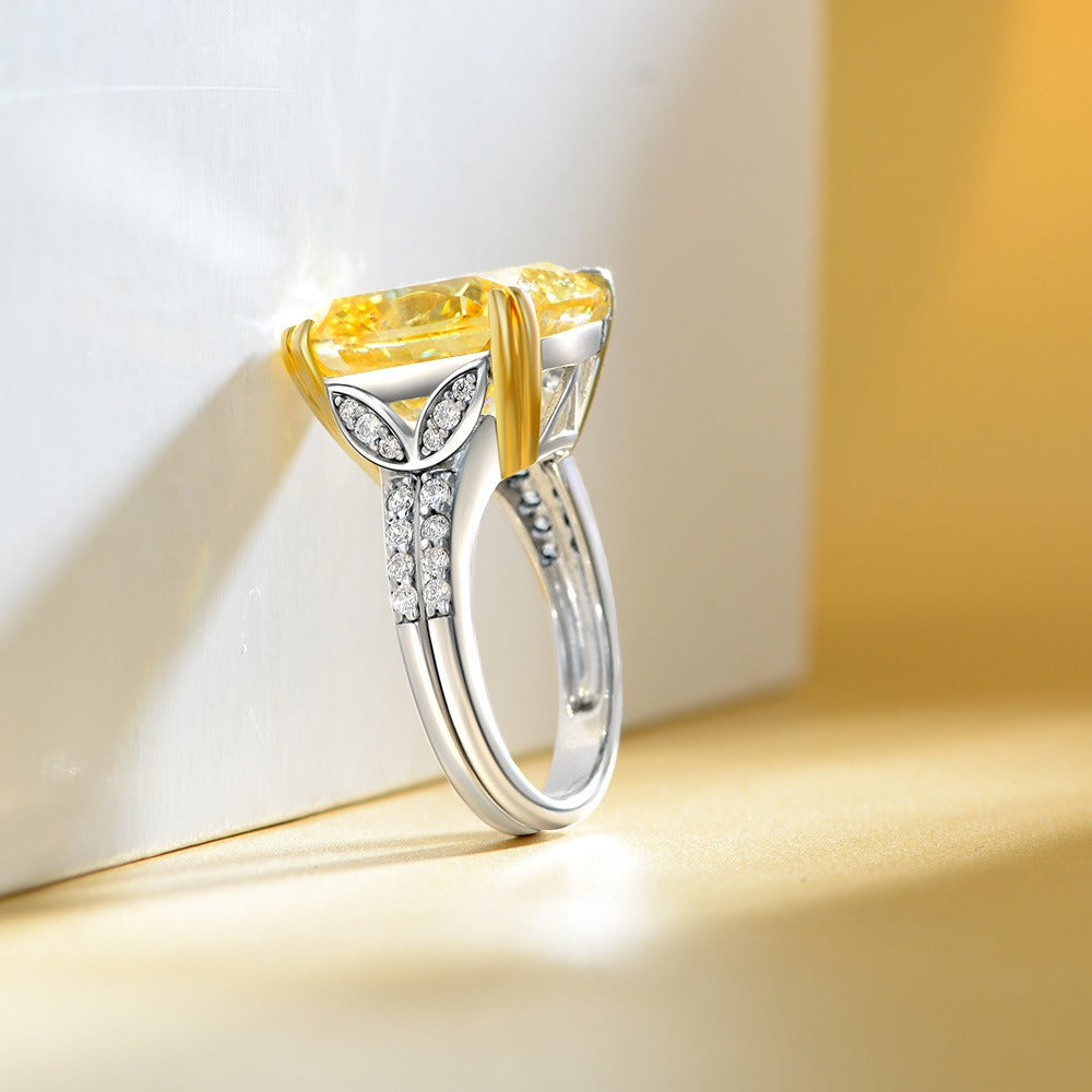 OliyaDesign Simple 14*14 Square 925 Sterling Silver 10-Carat High-Carbon Diamond Women'S Ring