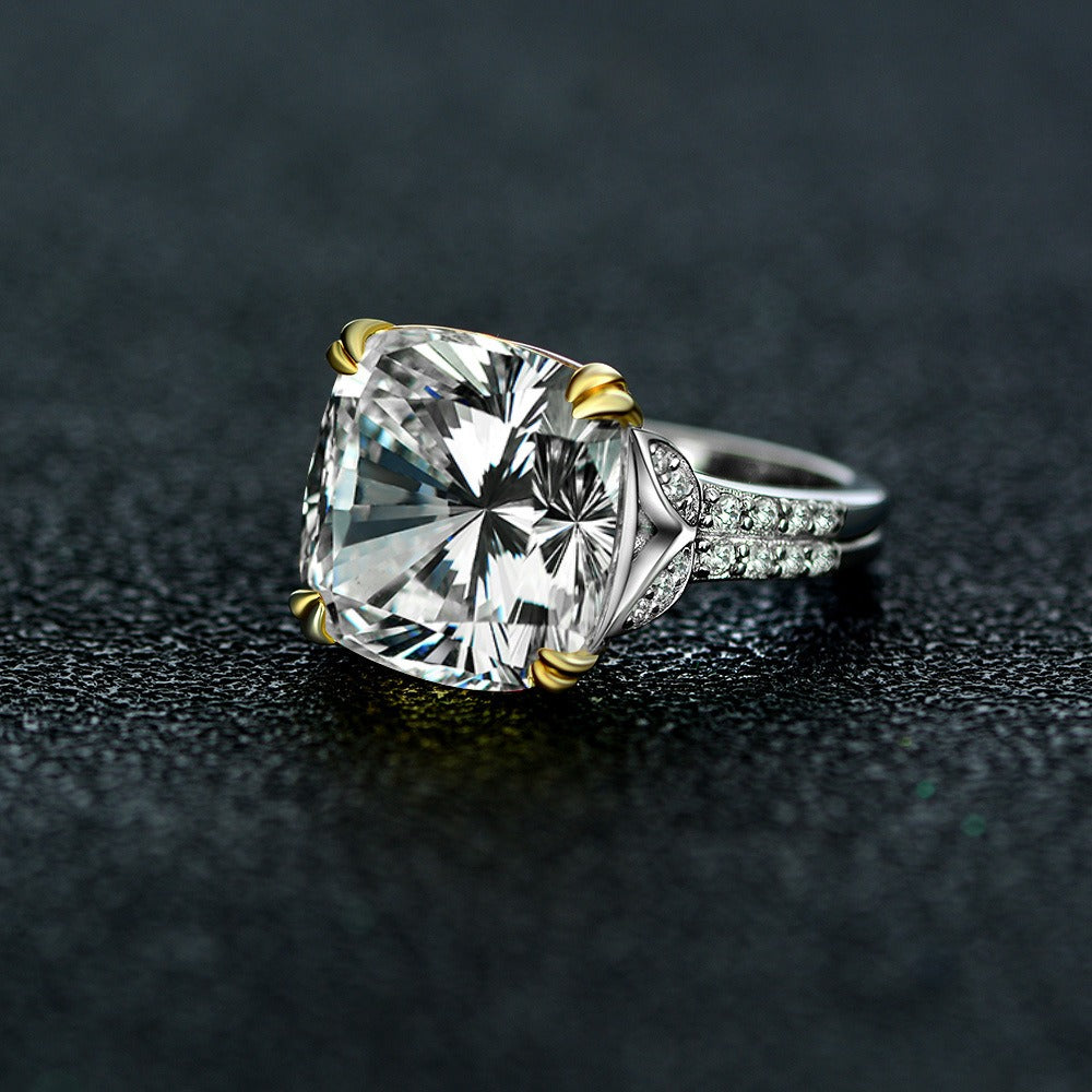 OliyaDesign Simple 14*14 Square 925 Sterling Silver 10-Carat High-Carbon Diamond Women'S Ring
