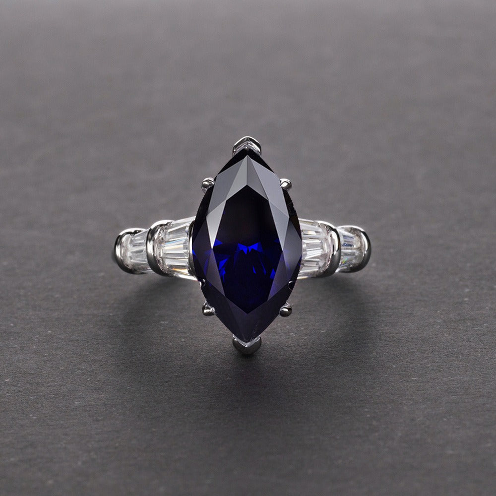 OliyaDesign S925 Sterling Silver, High-Carbon, Minimalist 3-Carat Marquise-Cut 8*14 Diamond Ring
