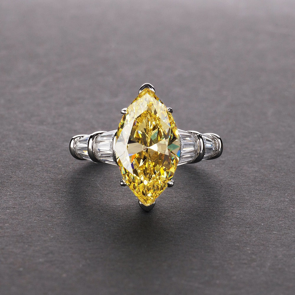 OliyaDesign S925 Sterling Silver, High-Carbon, Minimalist 3-Carat Marquise-Cut 8*14 Diamond Ring