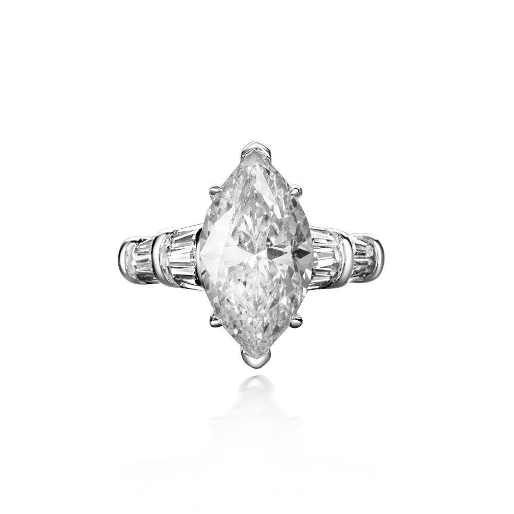 OliyaDesign S925 Sterling Silver, High-Carbon, Minimalist 3-Carat Marquise-Cut 8*14 Diamond Ring