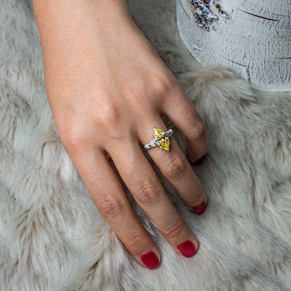 OliyaDesign S925 Sterling Silver, High-Carbon, Minimalist 3-Carat Marquise-Cut 8*14 Diamond Ring