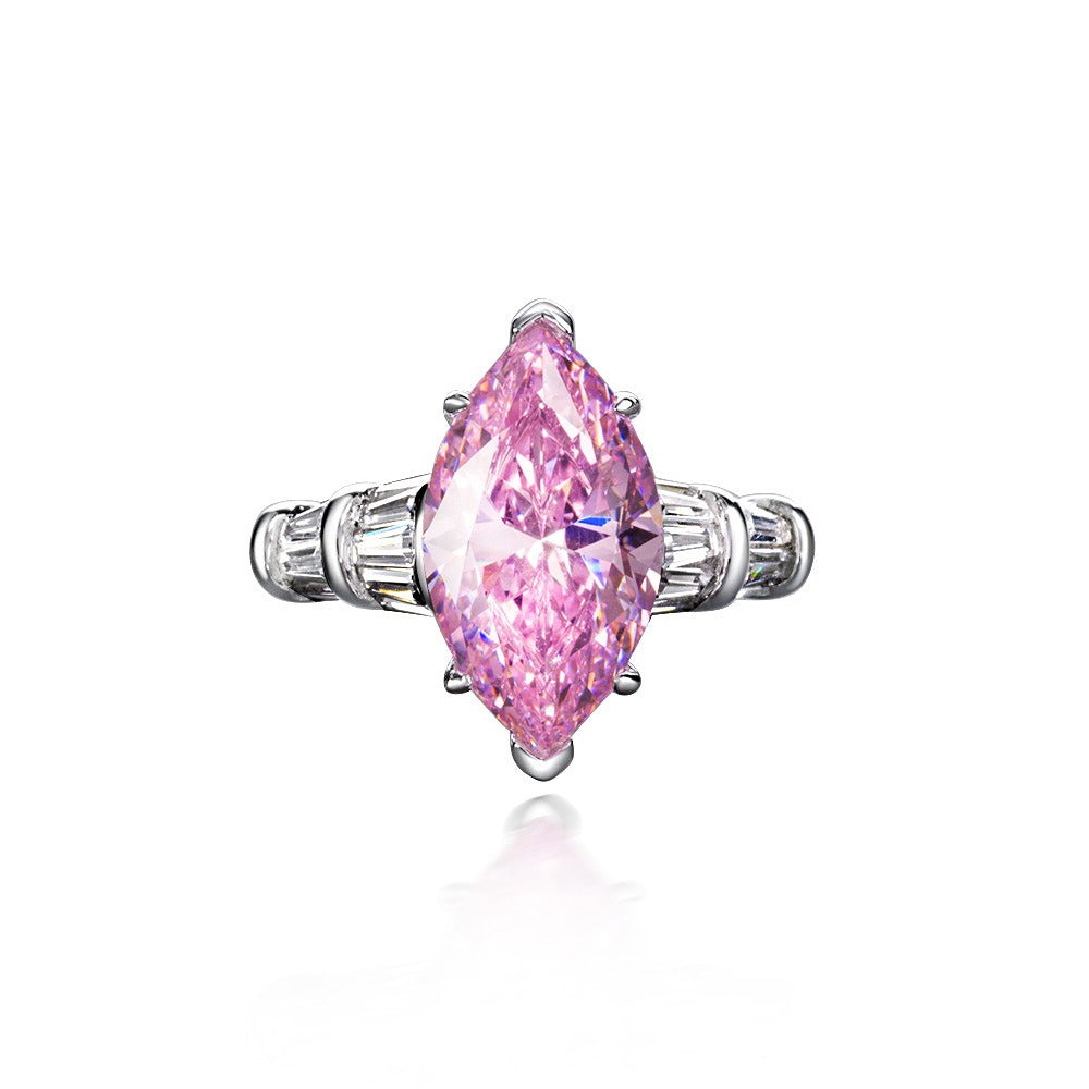 OliyaDesign S925 Sterling Silver, High-Carbon, Minimalist 3-Carat Marquise-Cut 8*14 Diamond Ring