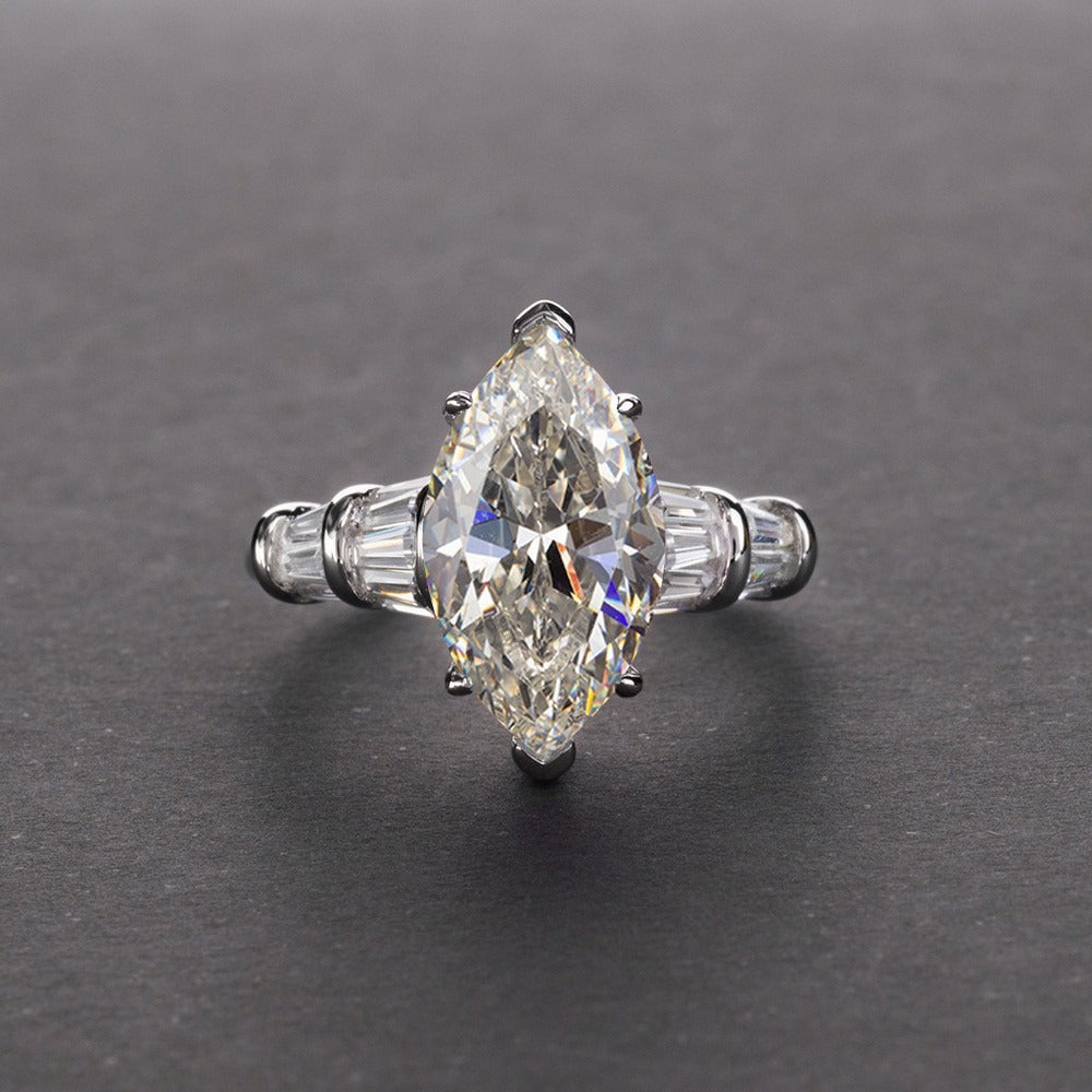 OliyaDesign S925 Sterling Silver, High-Carbon, Minimalist 3-Carat Marquise-Cut 8*14 Diamond Ring