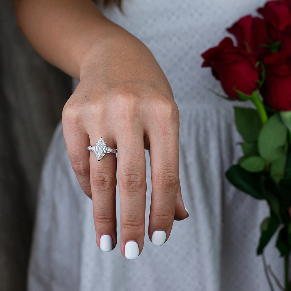 OliyaDesign S925 Sterling Silver, High-Carbon, Minimalist 3-Carat Marquise-Cut 8*14 Diamond Ring