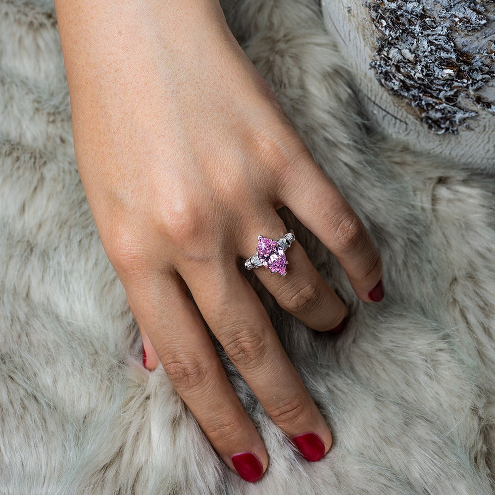 OliyaDesign S925 Sterling Silver, High-Carbon, Minimalist 3-Carat Marquise-Cut 8*14 Diamond Ring