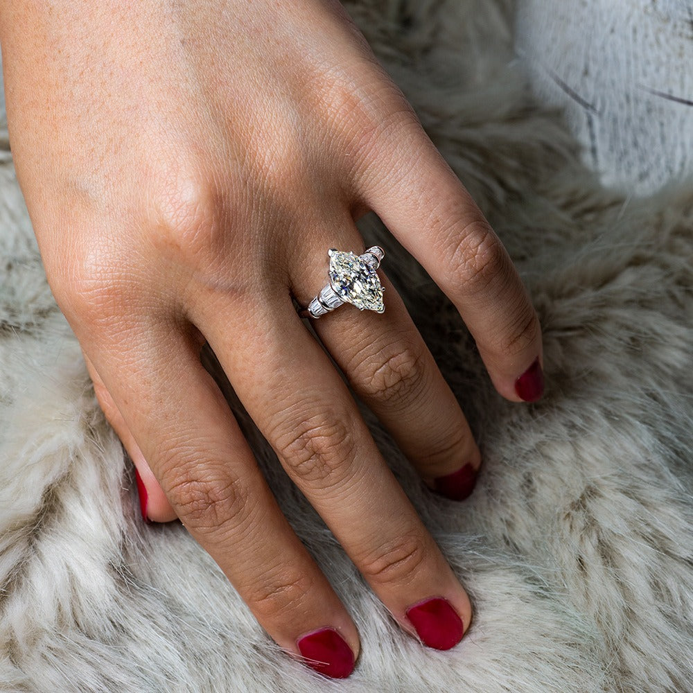 OliyaDesign S925 Sterling Silver, High-Carbon, Minimalist 3-Carat Marquise-Cut 8*14 Diamond Ring