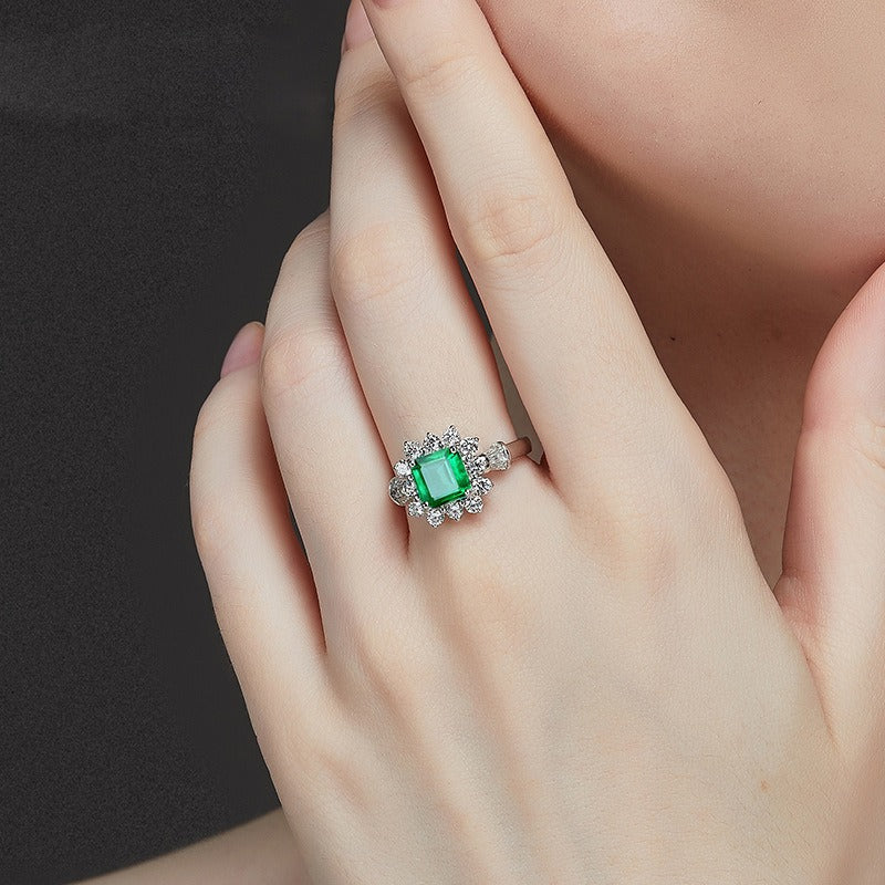 OliyaDesign New 2Ct Synthetic Emerald 7*7 S925 Silver Ring