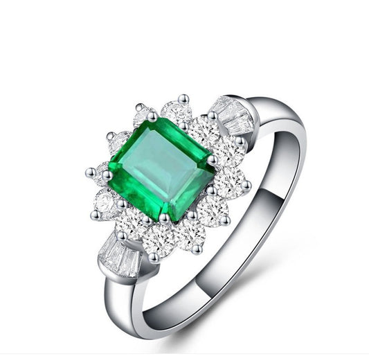 OliyaDesign New 2Ct Synthetic Emerald 7*7 S925 Silver Ring