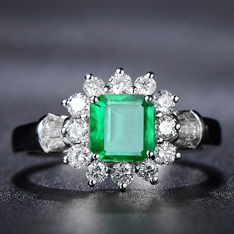 OliyaDesign New 2Ct Synthetic Emerald 7*7 S925 Silver Ring