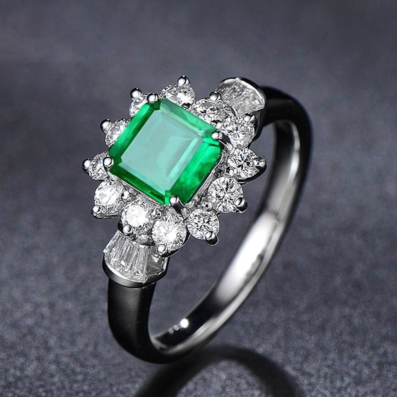 OliyaDesign New 2Ct Synthetic Emerald 7*7 S925 Silver Ring