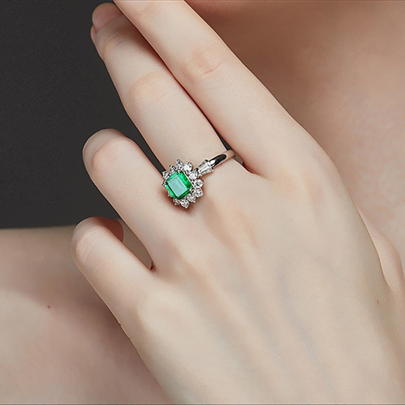 OliyaDesign New 2Ct Synthetic Emerald 7*7 S925 Silver Ring