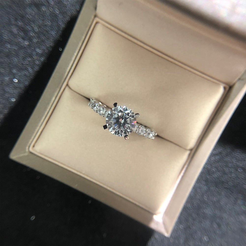 OliyaDesign 3-Carat Round 9mm High-Carbon Diamond 925 Sterling Silver Ring