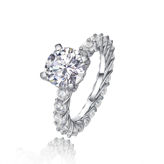OliyaDesign 3-Carat Round 9mm High-Carbon Diamond 925 Sterling Silver Ring
