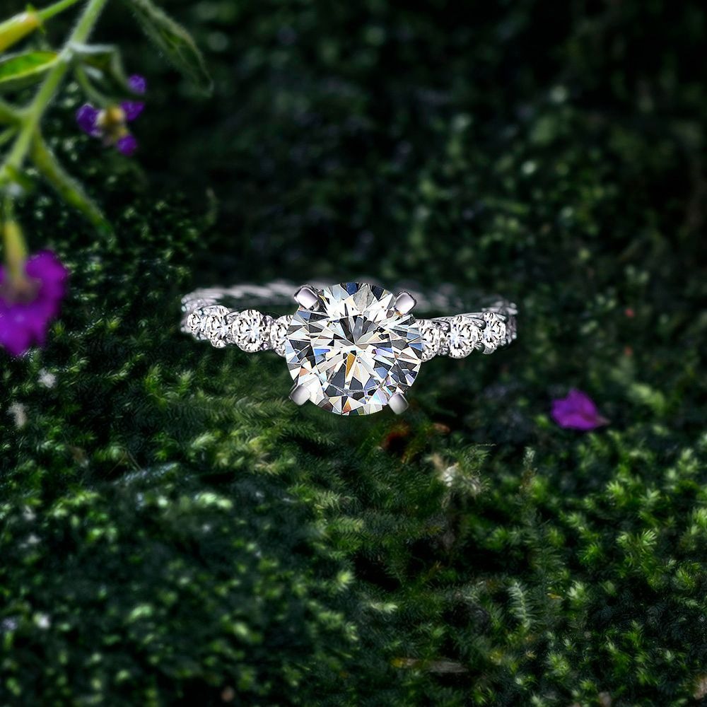 OliyaDesign 3-Carat Round 9mm High-Carbon Diamond 925 Sterling Silver Ring