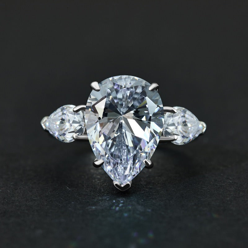 OliyaDesign 10*14mm Platinum-Plated High-Carbon Diamond 6-Carat Teardrop Ring