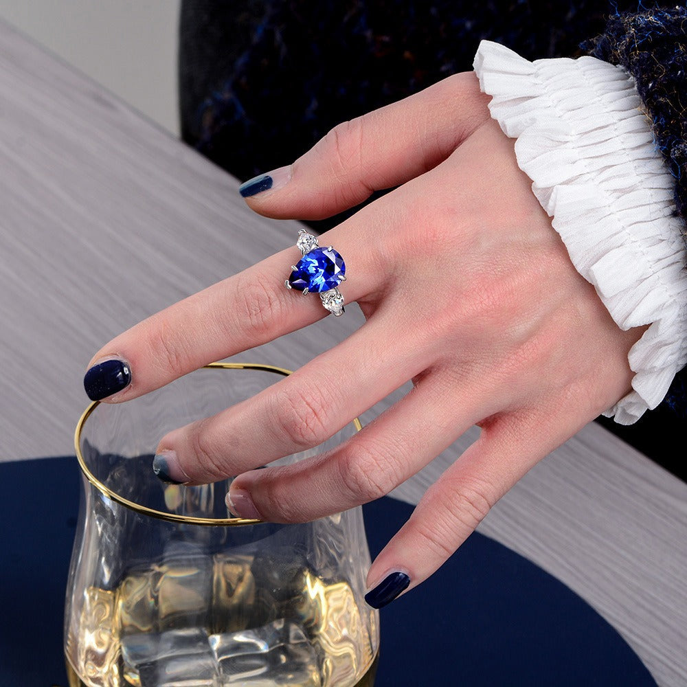 OliyaDesign 10*14mm Platinum-Plated High-Carbon Diamond 6-Carat Teardrop Ring