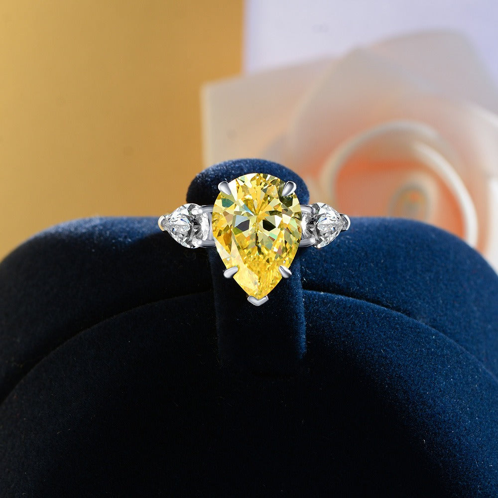 OliyaDesign 10*14mm Platinum-Plated High-Carbon Diamond 6-Carat Teardrop Ring