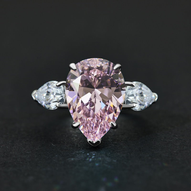 OliyaDesign 10*14mm Platinum-Plated High-Carbon Diamond 6-Carat Teardrop Ring