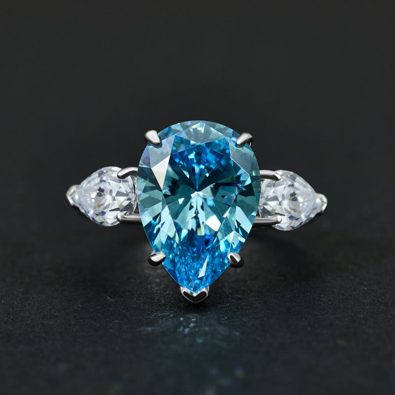 OliyaDesign 10*14mm Platinum-Plated High-Carbon Diamond 6-Carat Teardrop Ring