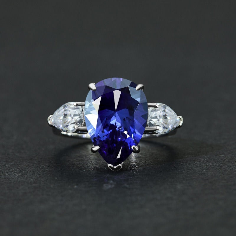 OliyaDesign 10*14mm Platinum-Plated High-Carbon Diamond 6-Carat Teardrop Ring