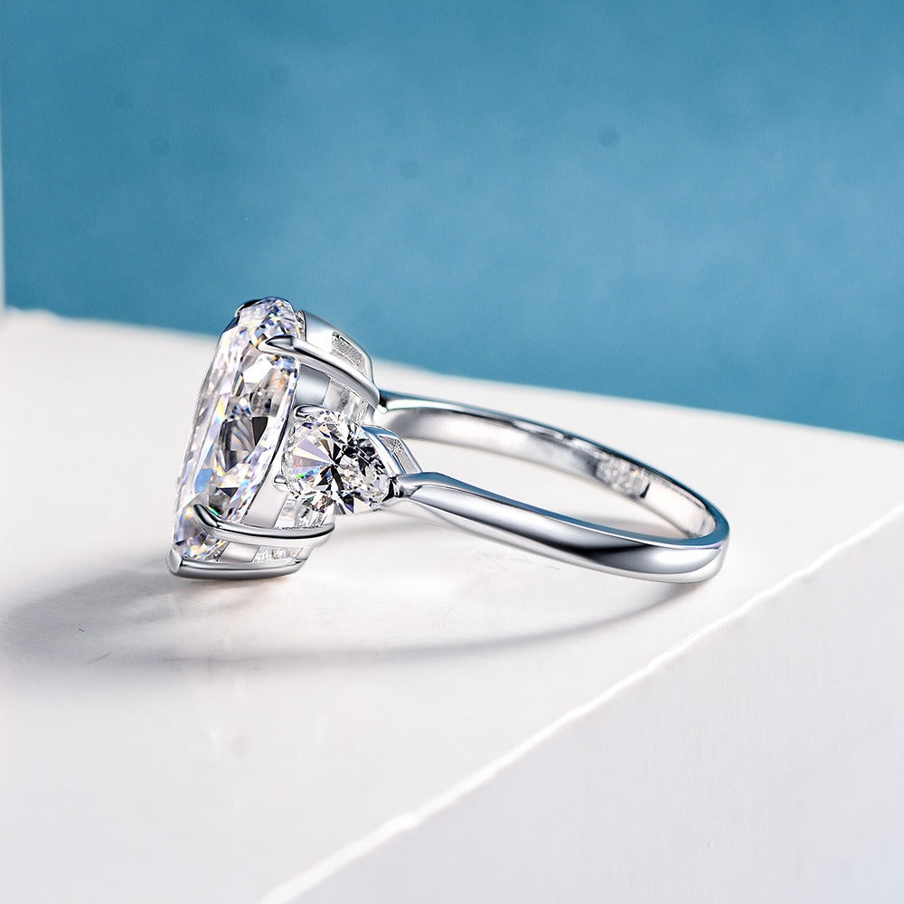 OliyaDesign Waterdrop 10*14 High Carbon Diamond 6-Carat S925 Silver Ring
