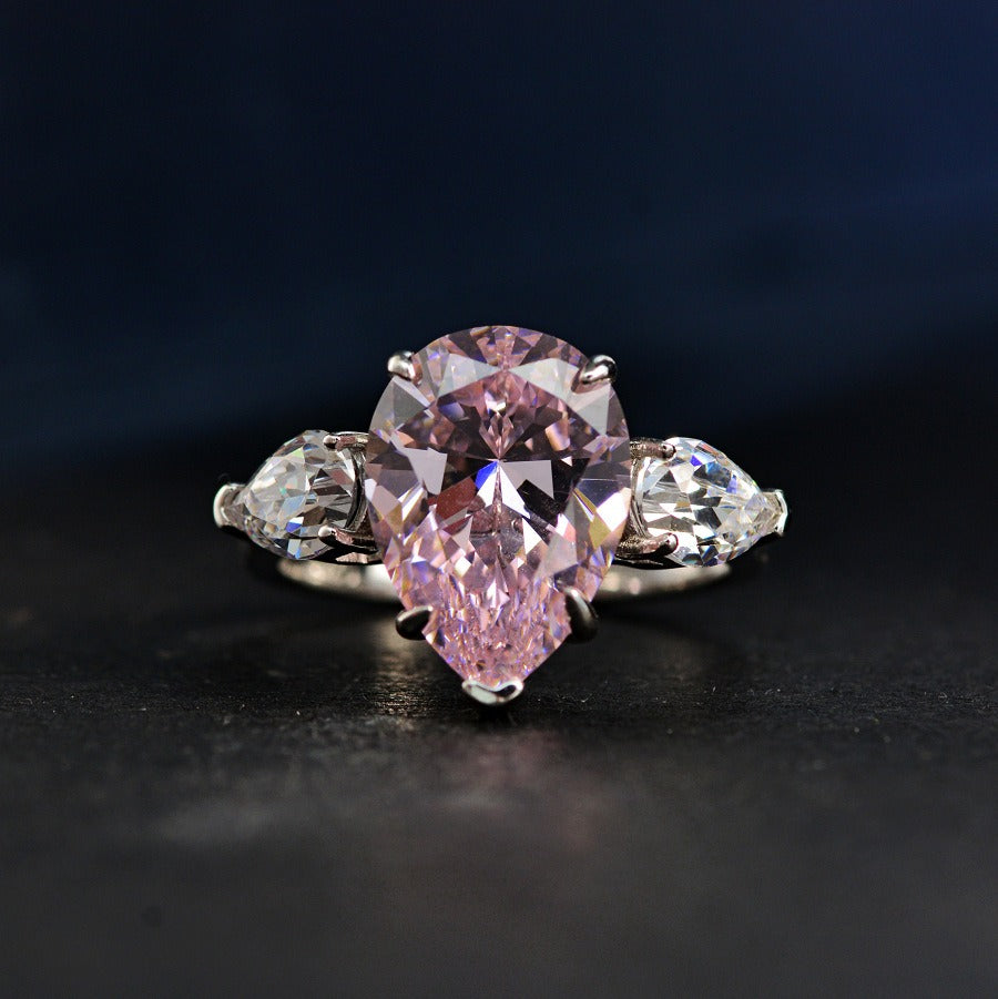OliyaDesign Waterdrop 10*14 High Carbon Diamond 6-Carat S925 Silver Ring