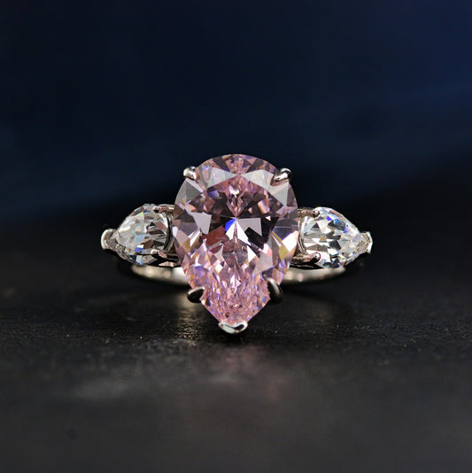 OliyaDesign Waterdrop 10*14 High Carbon Diamond 6-Carat S925 Silver Ring