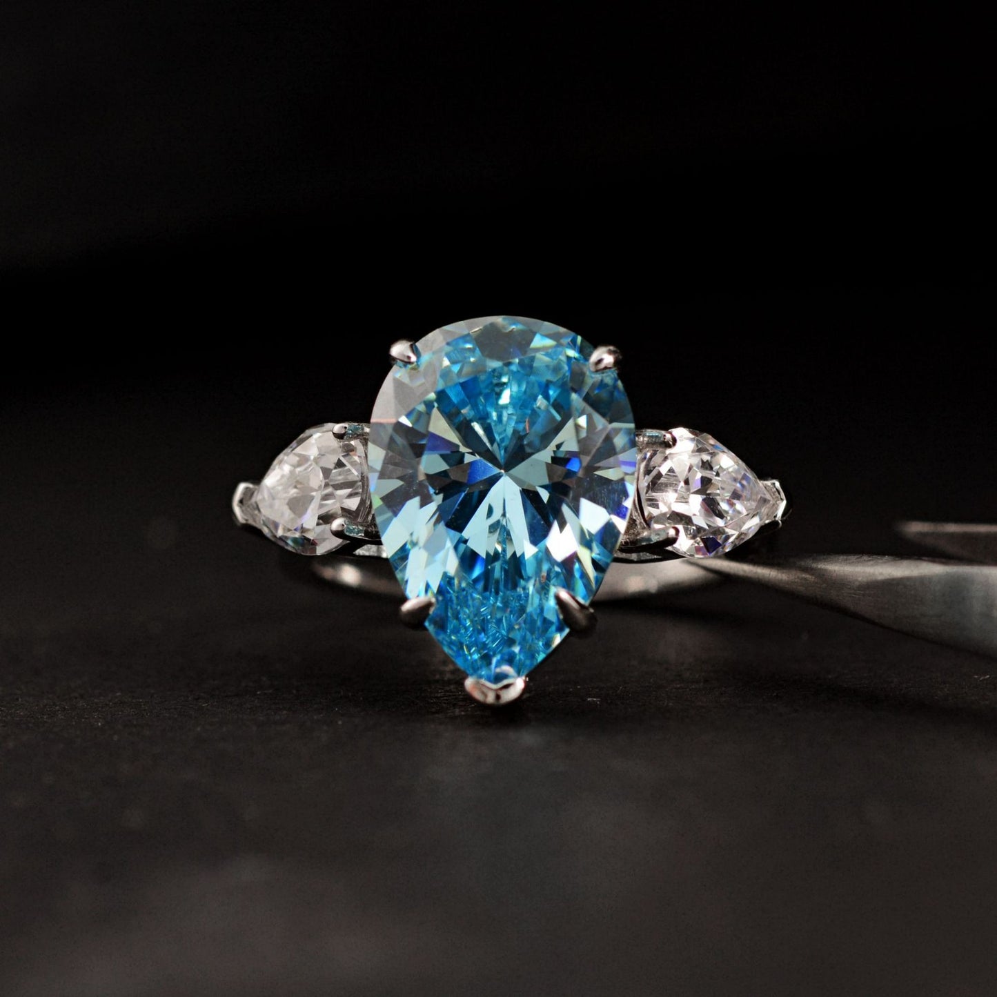 OliyaDesign Waterdrop 10*14 High Carbon Diamond 6-Carat S925 Silver Ring