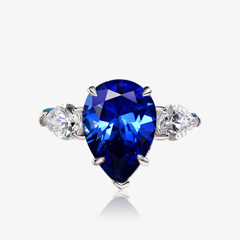 OliyaDesign Waterdrop 10*14 High Carbon Diamond 6-Carat S925 Silver Ring
