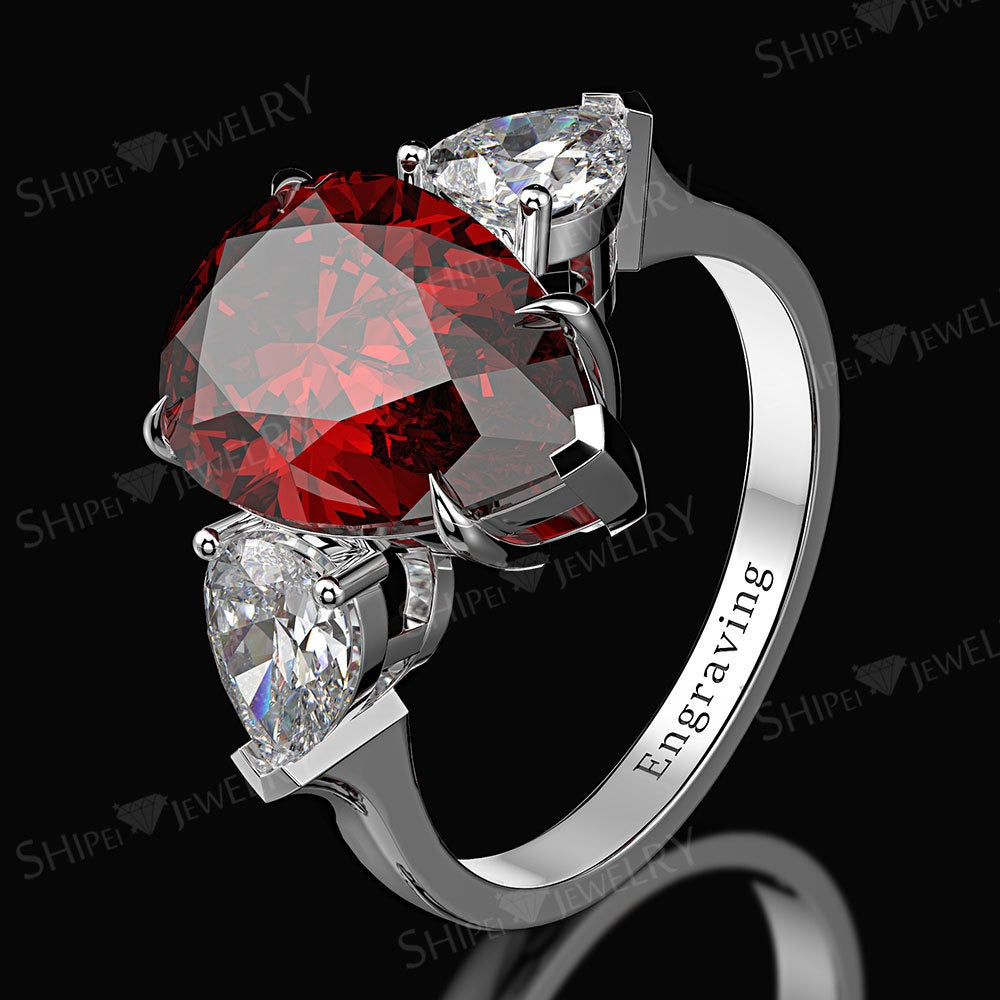 OliyaDesign Waterdrop 10*14 High Carbon Diamond 6-Carat S925 Silver Ring