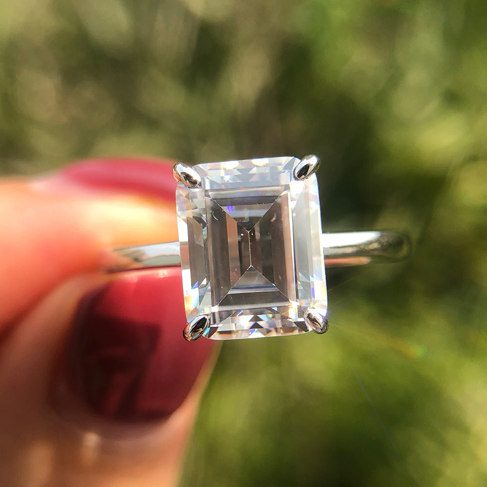 OliyaDesign 8*10 High-Carbon Diamond 4-Carat Ring With Chamfered And Flattened Edges