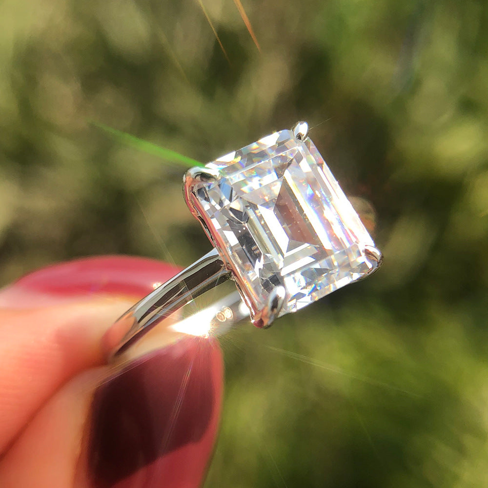 OliyaDesign 8*10 High-Carbon Diamond 4-Carat Ring With Chamfered And Flattened Edges