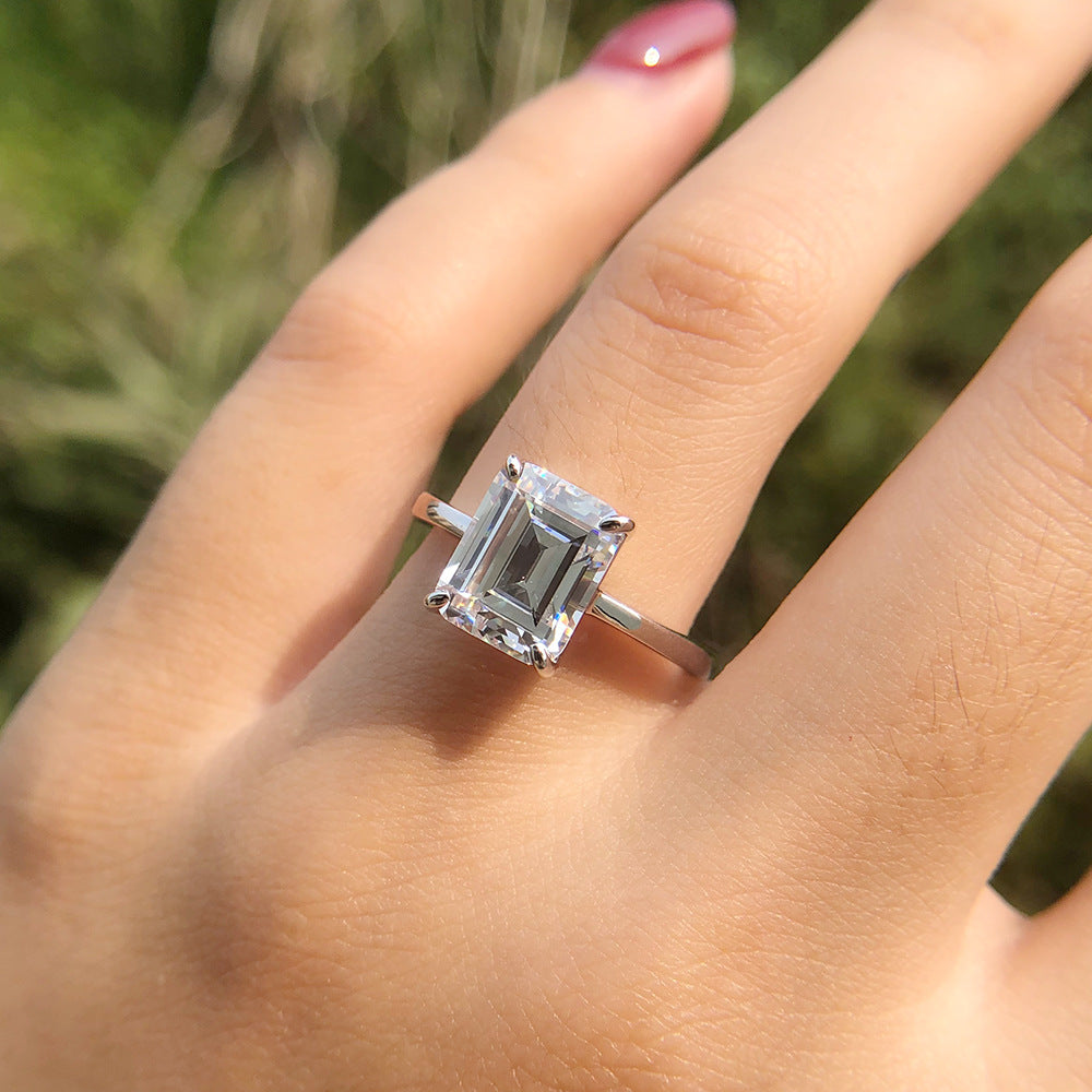 OliyaDesign 8*10 High-Carbon Diamond 4-Carat Ring With Chamfered And Flattened Edges