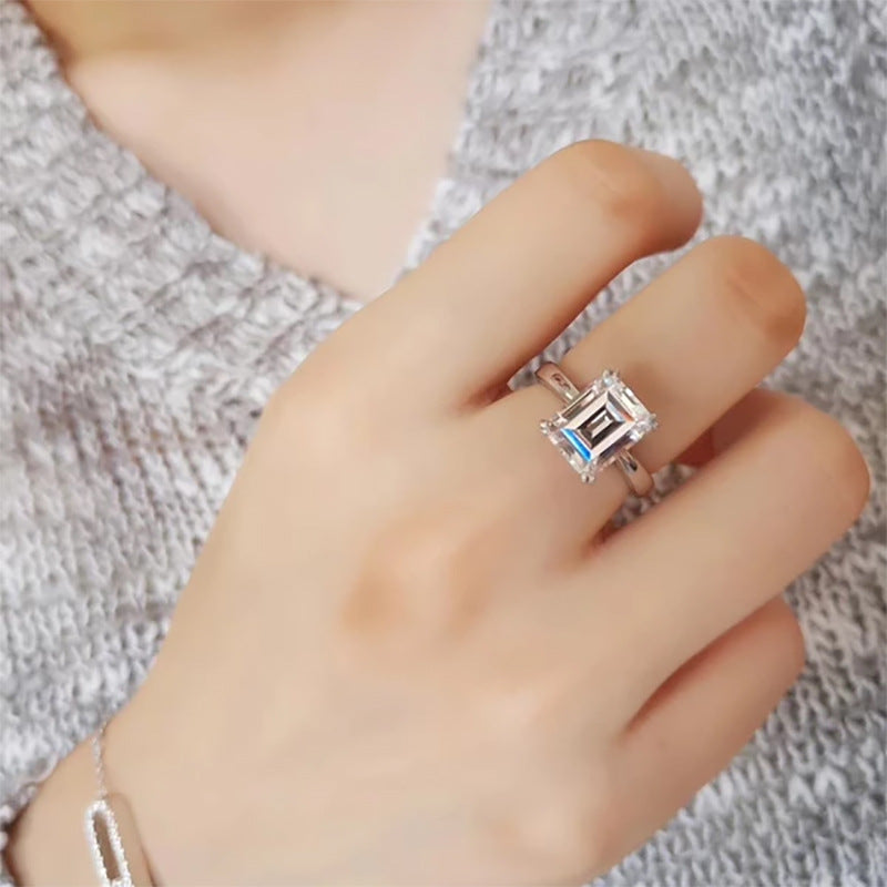 OliyaDesign 8*10 High-Carbon Diamond 4-Carat Ring With Chamfered And Flattened Edges