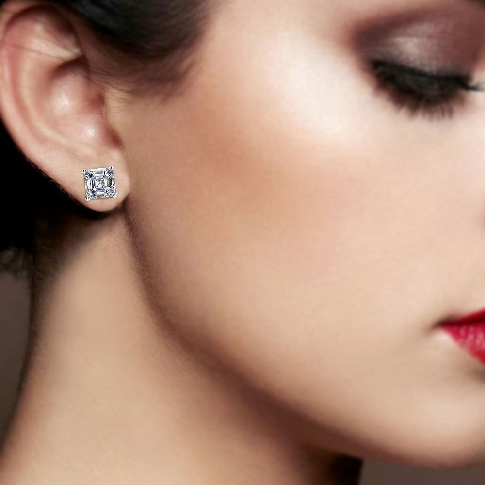 OliyaDesign Simple Four-Prong Setting 2-Carat Pagoda 7*7 Zircon Stud Earrings