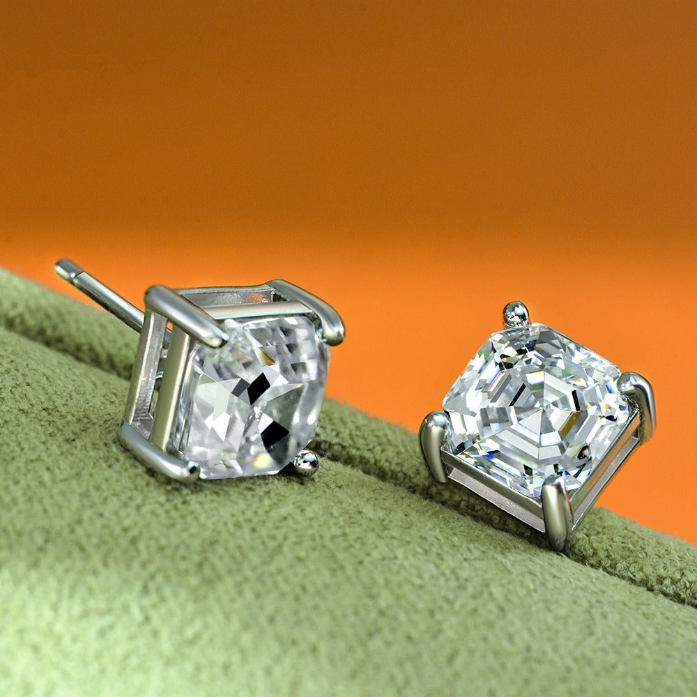 OliyaDesign Simple Four-Prong Setting 2-Carat Pagoda 7*7 Zircon Stud Earrings