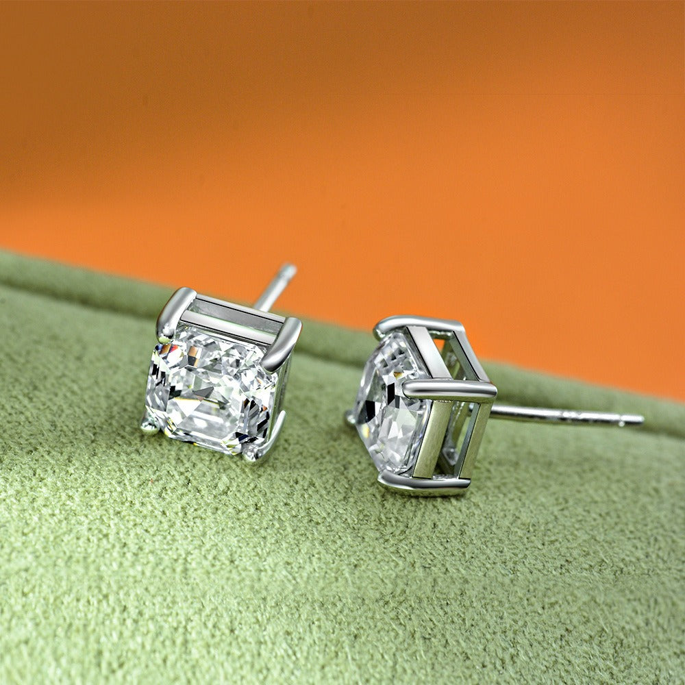 OliyaDesign Simple Four-Prong Setting 2-Carat Pagoda 7*7 Zircon Stud Earrings