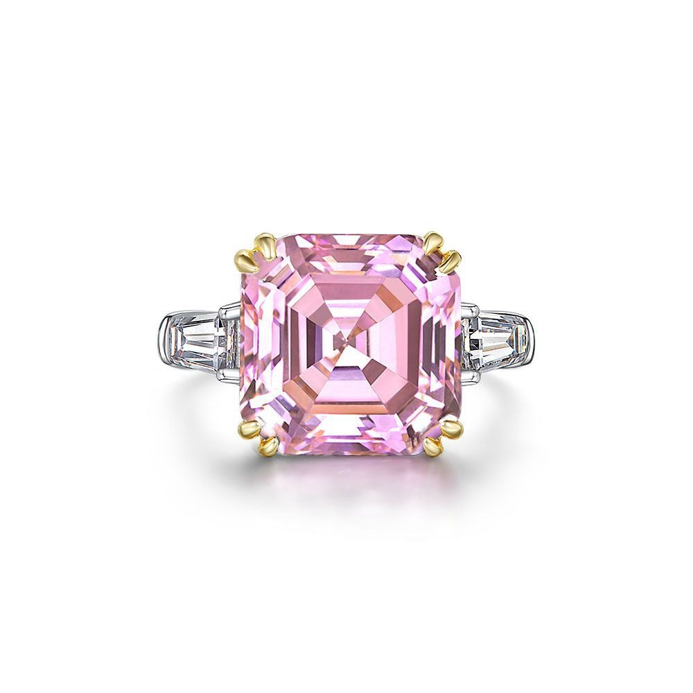 OliyaDesign Square-Shaped Simulated Diamond 7-Carat S925 12*12 Silver Ring
